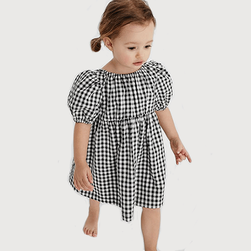 Đầm vải in ca rô gingham tay bồng đẹp mã DB10