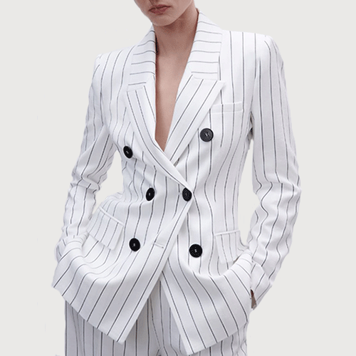 Áo khoác Blazer kẻ vạt đắp chéo cài khuy mã KN16