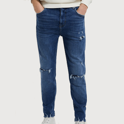 Quần jean dáng Tapered Fit ống lửng gấu lệch mã DJ09