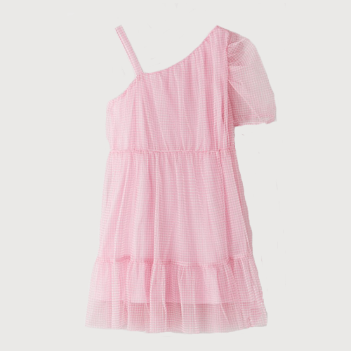 Đầm vải Tulle cổ lệch hoạ tiết caro Gingham mã DB15